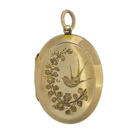 Oval 'Swallow' Engraved Locket