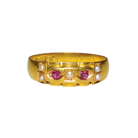 15ct Victorian Pearl & Cabochon Ruby Ring