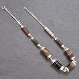 Victorian banded agate link necklace on a silver link chain.