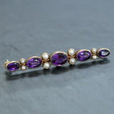 Amethyst & Pearl Bar Brooch