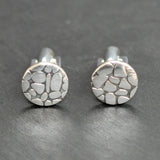 Round silver abstract cuff links with swivel backs. Marked '925'