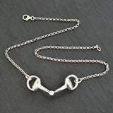 Silver horse bit pendant necklace. A silver snaffle bit on a trace link necklace. 