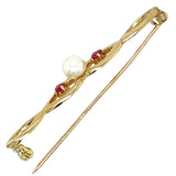 Pearl & Ruby Bar Brooch