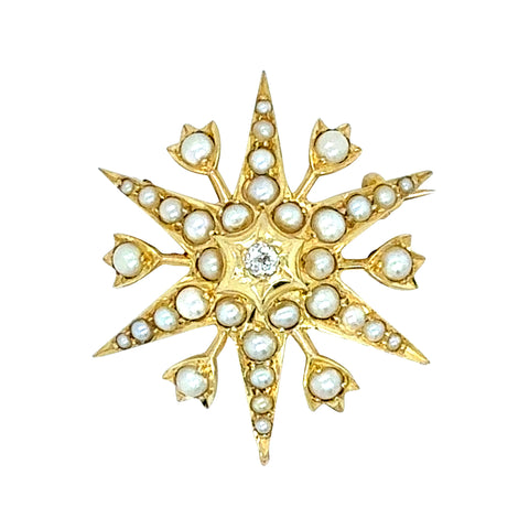 Pearl & Diamond Star Brooch