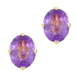 A pair of 9ct yellow gold amethyst earrings with oval-shaped stones in claw settings.