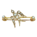 Vintage yellow pearl set 'bird' bar brooch.