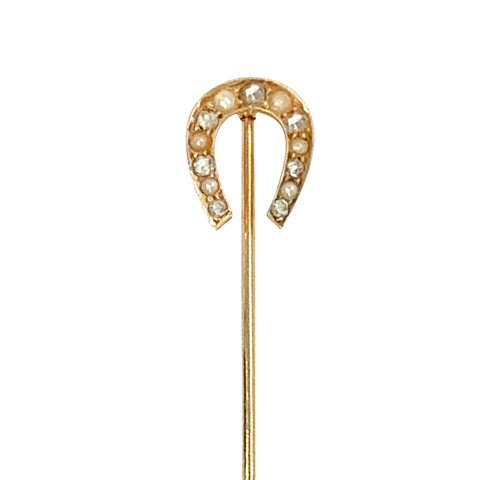 Pearl & Diamond Horse Shoe Tie Pin