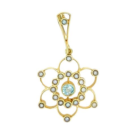 Pearl & Aquamarine 'Flower' Pendant