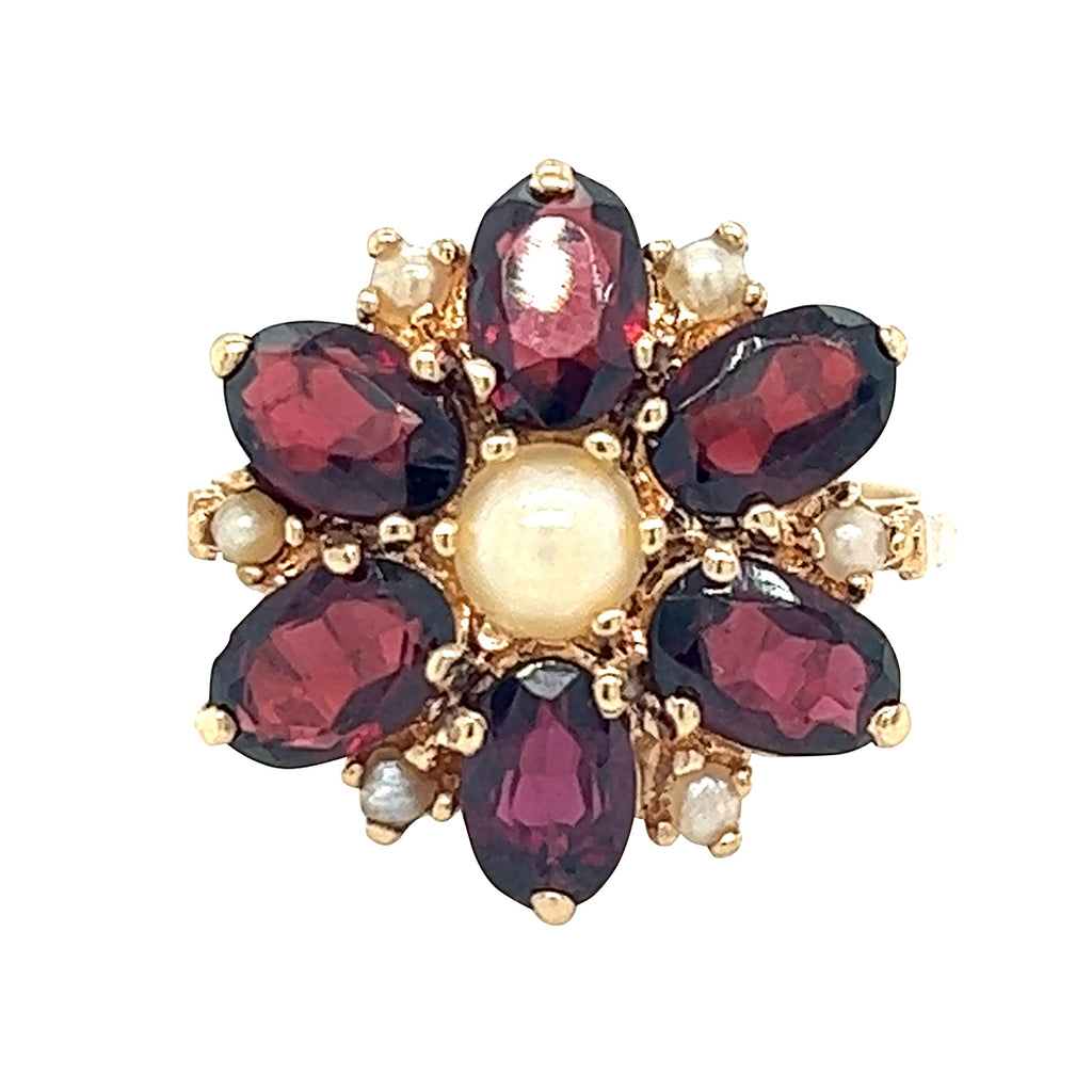 Garnet and pearl ring
