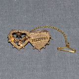Victorian 9ct yellow and rose gold fancy 'MIZPAH' double heart brooch.