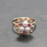 Pearl & Ruby Cluster Ring
