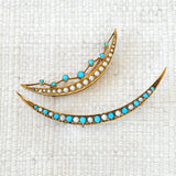 Turquoise & Pearl Crescent Brooch