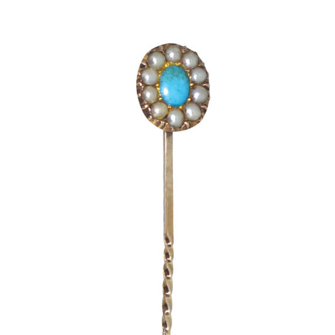 Turquoise & Pearl Tie Pin