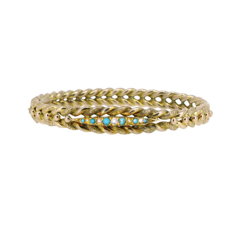 Turquoise & Pearl Gold Bangle