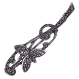 Silver flower marcasite bar brooch with safety catch.