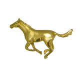 Vintage yellow gold galloping horse brooch with safety catch.