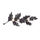 Marcasite & Pearl Leaf Brooch