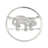 Silver circular brooch with a 'lounging cat' to the centre. A very charming cat brooch. 