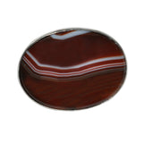 Silver oval banded agate brooch, with safety catch.
