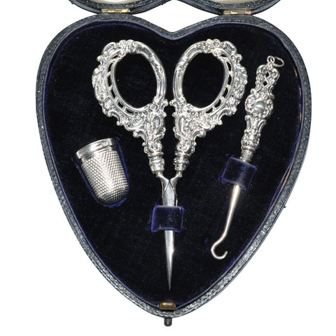 Silver Embossed Sewing Set