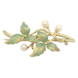 Enamel Leaf Pearl Brooch