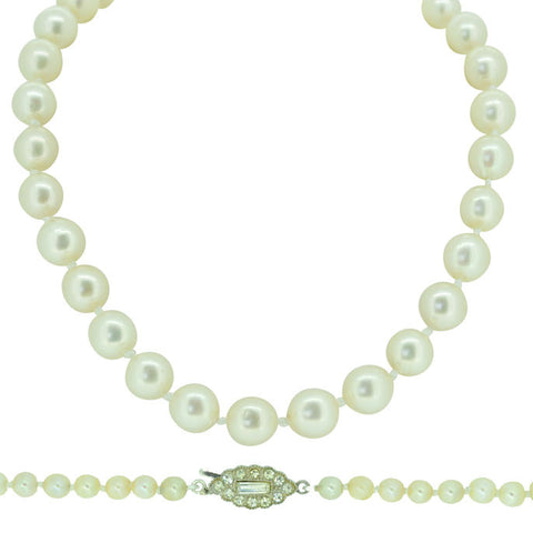 Cultured Pearl Necklace With Diamond Clasp