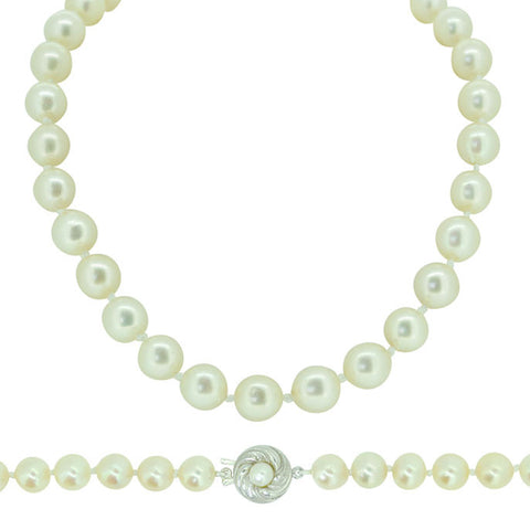 Cultured Pearl Necklace with Pearl Clasp