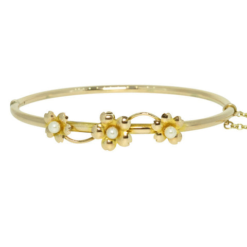 Yellow Gold & Pearl Bangle